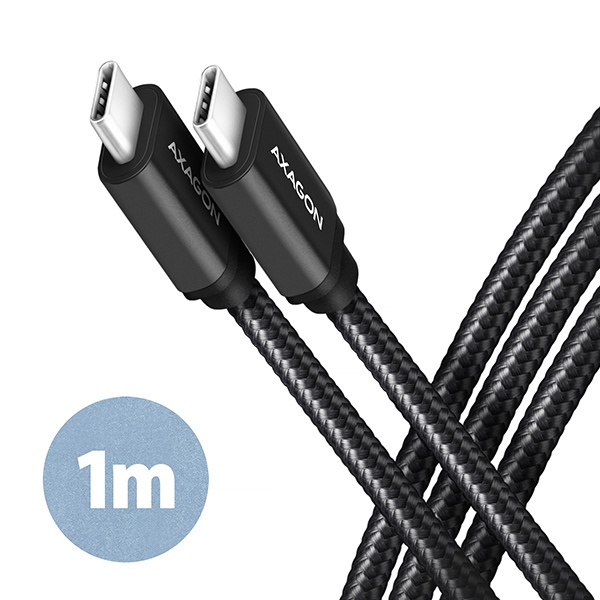 AXAGON BUCM3-CM10AB, SPEED kabel USB-C USB-C, 1m, USB 3.2 Gen 1, PD 60W 3A, ALU, oplet, černý