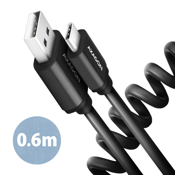 Axagon BUCM-AM10TB – Twister USB-C < -> USB-A kabel 0,6 m, 3 A, černý