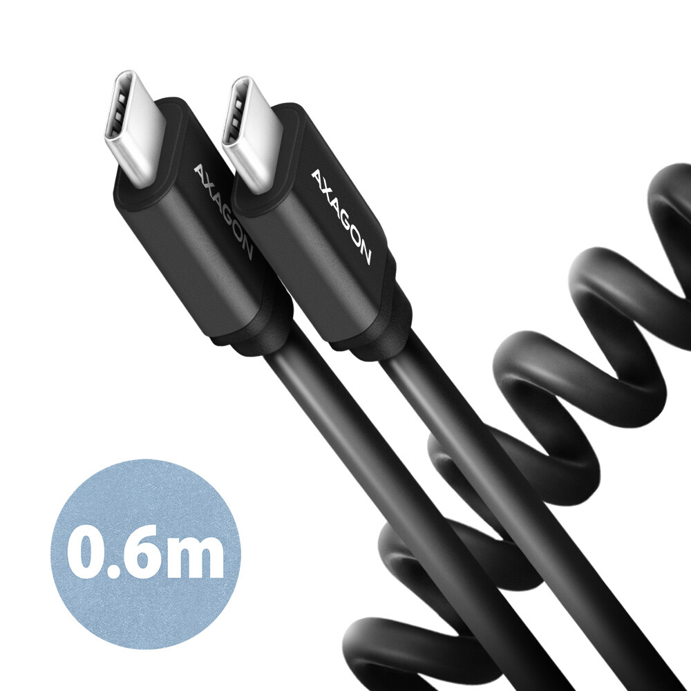 AXAGON BUCM-CM10TB, TWISTER kabel USB-C USB-C, 0.6m, USB 2.0, PD 60W 3A, ALU, tpe, černý