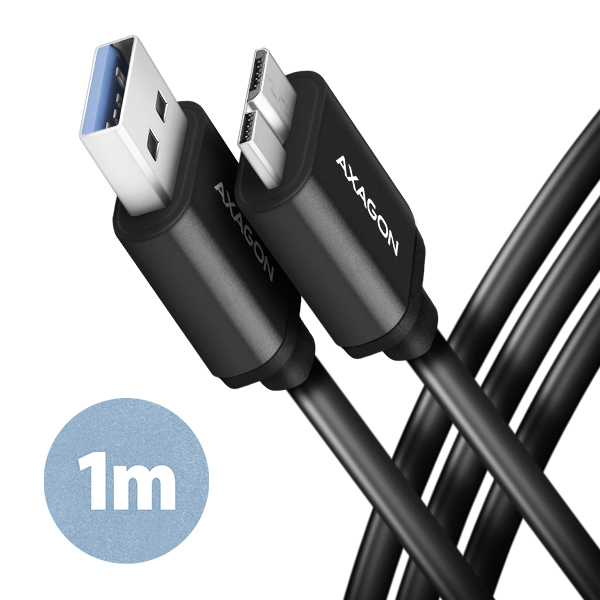 Axagon BUMM3-AM10AB – Prémiový USB 3.0 Kabel Micro-B na USB-A, 1m, 5 Gb/s, černý