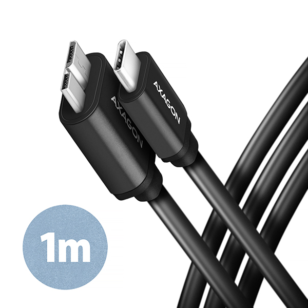 AXAGON BUMM3-CM10AB, SPEED kabel Micro-B USB USB-C, 1m, USB 3.2 Gen 1, 3A, ALU, tpe, černý