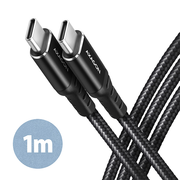 AXAGON BUCM-CM10AB, HQ kabel USB-C USB-C, 1m, USB 2.0, PD 60W 3A, ALU, oplet, černý