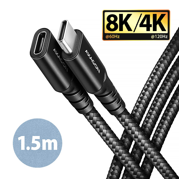 AXAGON BUCM32-CF15AB – USB-C prodlužovací kabel 1,5 m (20Gbps, PD 240W)