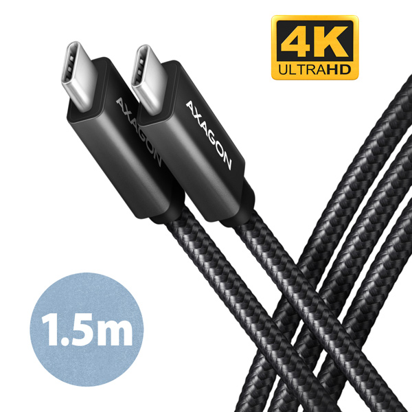 AXAGON BUCM32-CM15AB, SPEED+ kabel USB-C USB-C, 1.5m, USB 20Gbps, PD 100W 5A, 4K HD, ALU, oplet, černý