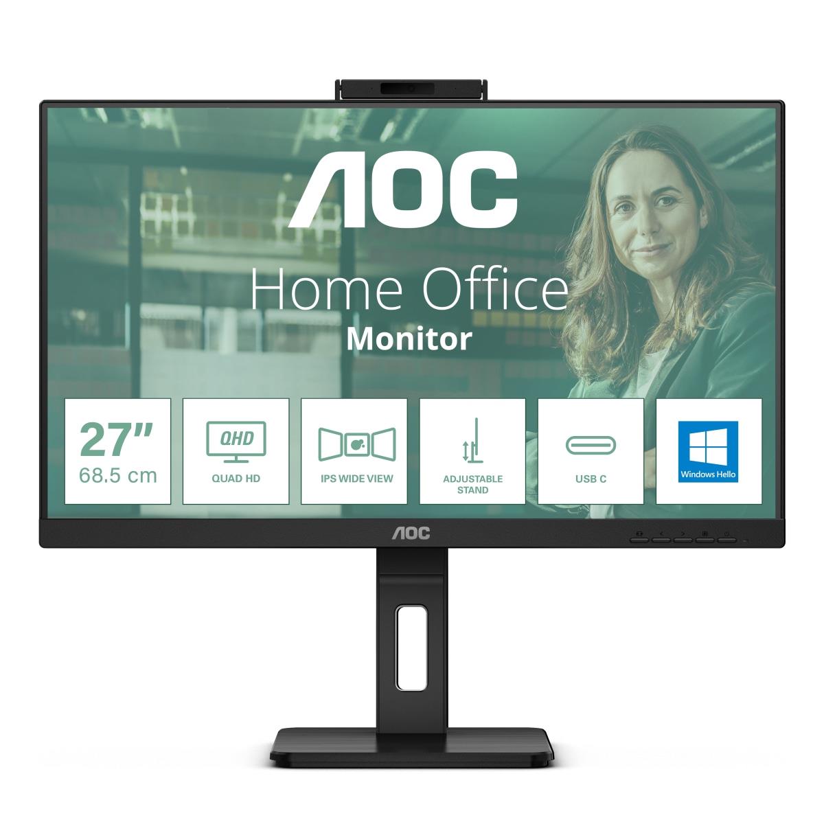 AOC MT IPS LCD WLED 27palcový Q27P3CW - IPS panel, 2560x1440, 350cd, 2xHDMI, DP, USB-C, 4x USB 3.2, repro, pivot, webcam