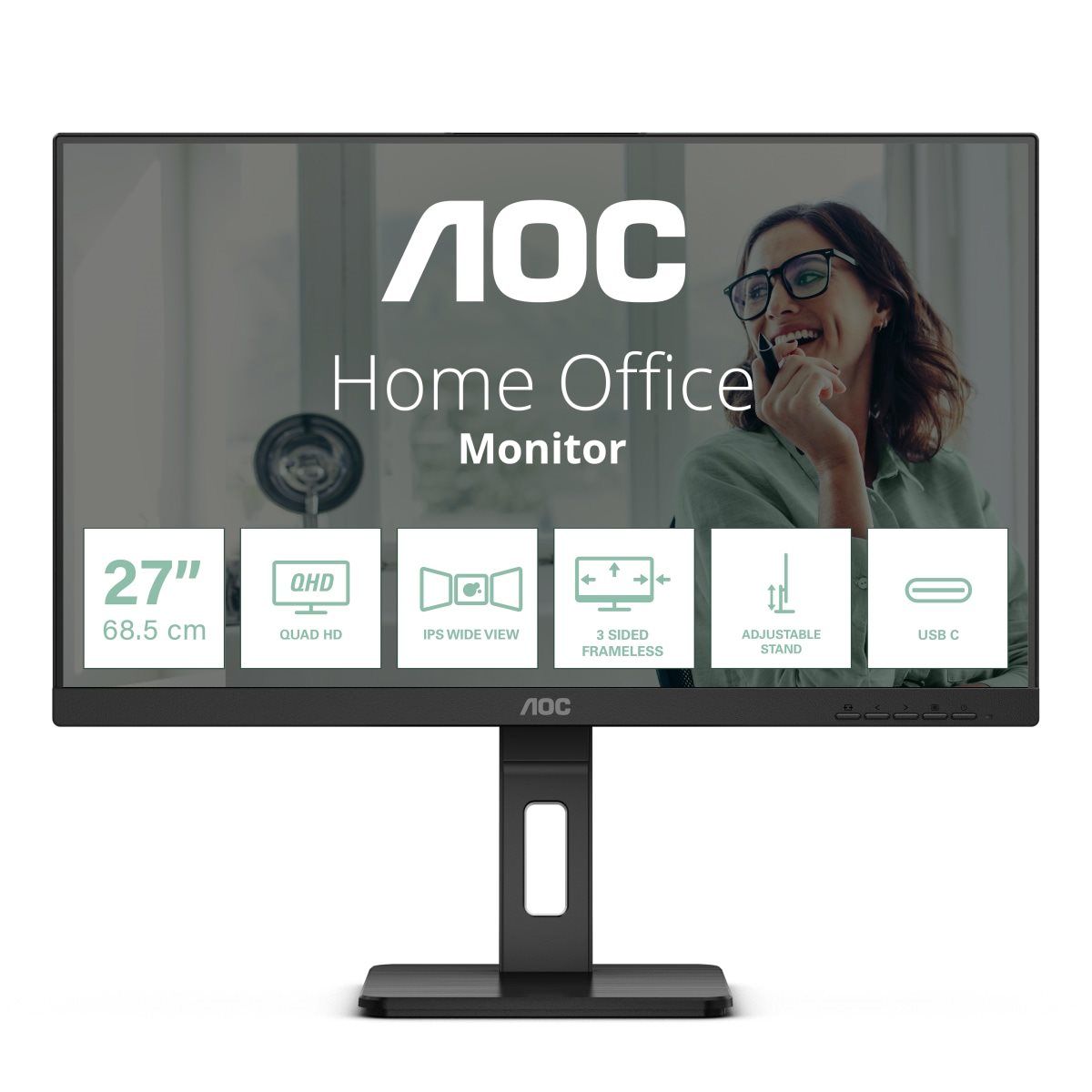 AOC MT IPS LCD WLED 27palcový Q27P3CV - IPS panel, 2560x1440, 350cd, 2xHDMI, DP, USB-C, 4x USB 3.2, repro, pivot