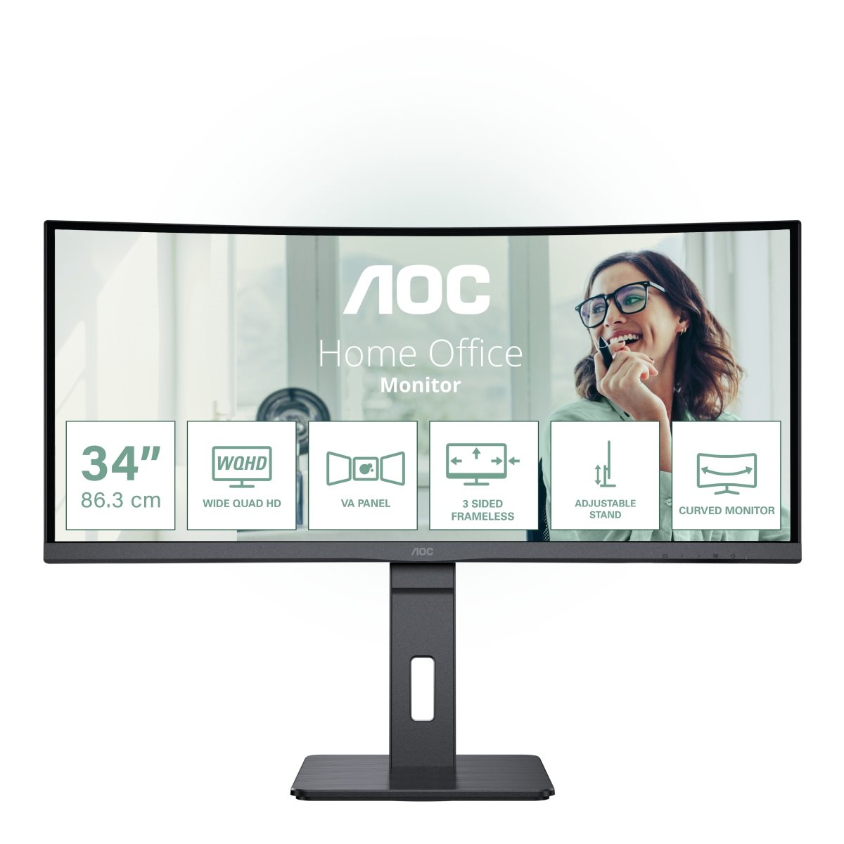 AOC MT VA LCD WLED 34palcový CU34P3CV - VA panel, 3440x1440, HDMI, DP, USB-C, 4xUSB 3.2, repro, vysk. stavitelny, zakriven