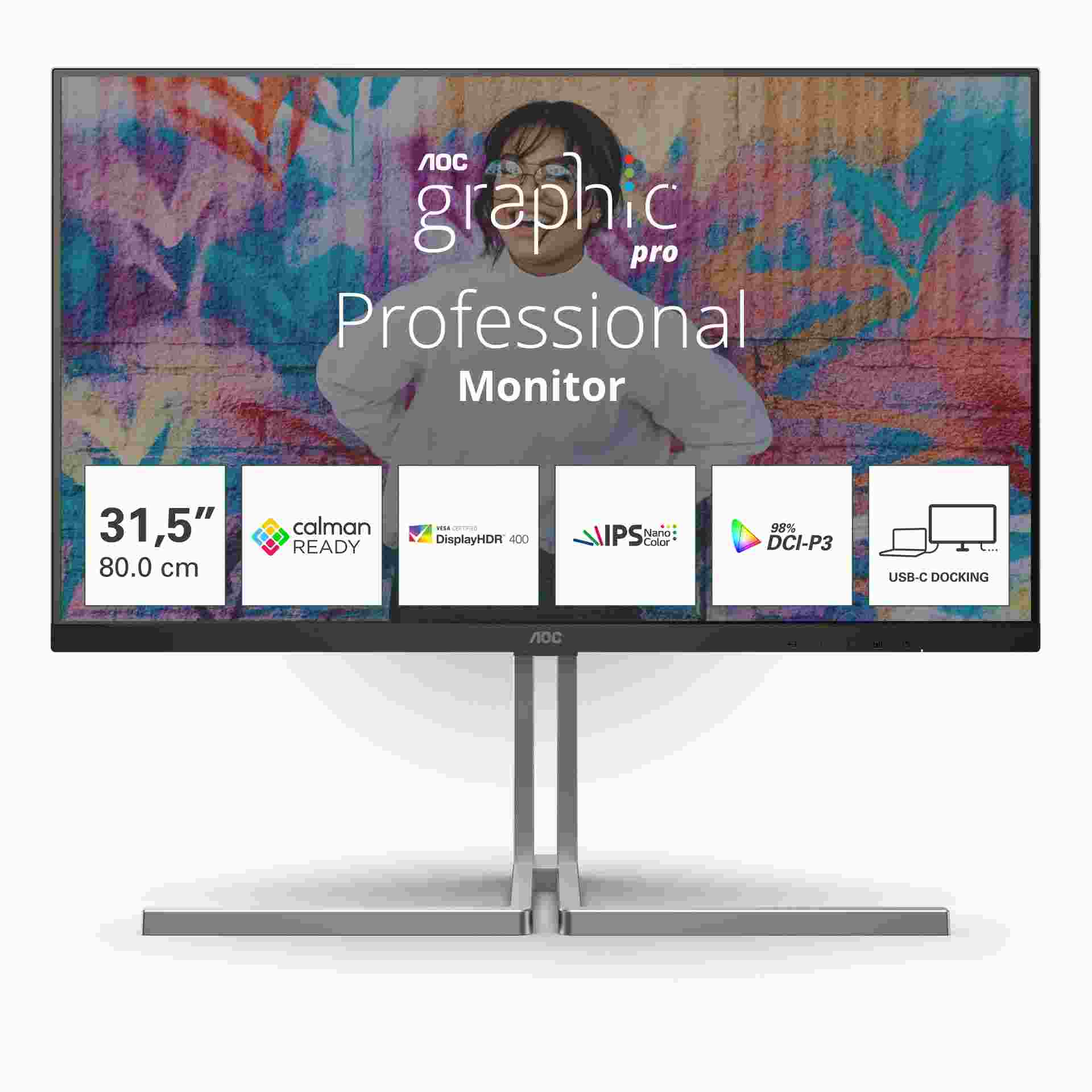 AOC MT VA LCD WLED 31,5palcový U32U3CV - IPS nano color, 3840x2160, HDMI, DP, USB-C, USB 3.2, RJ45, pivot, repro