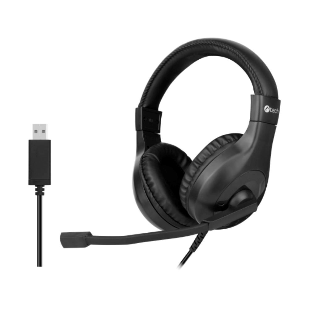 C-TECH Sluchátka MHS-05U, USB, k PC, černá