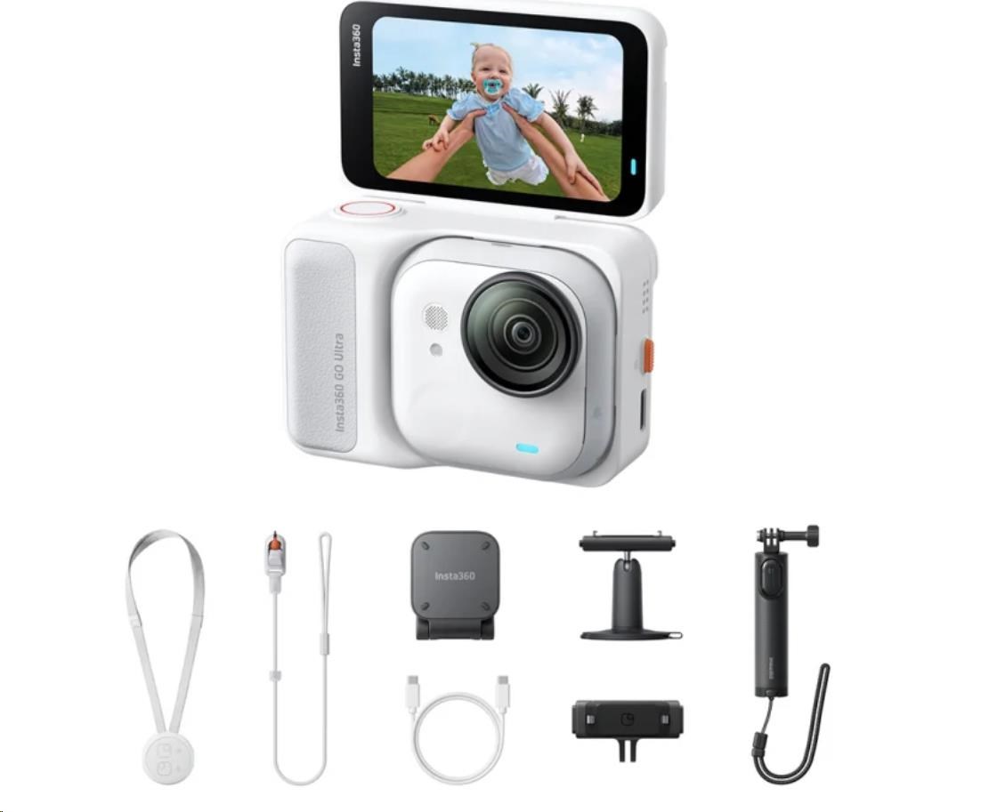 Insta360 GO Ultra Creator Bundle miniaturní akční kamera, 4K Ultra HD, 60fps, magnetický systém uchycení, bílá