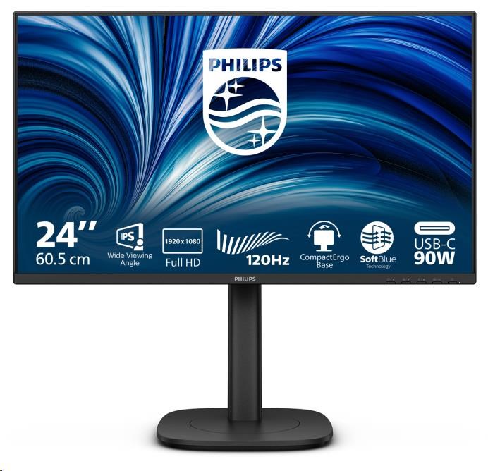 Philips MT 23,8palcový 24B2U3301 - 1920x1080,IPS,120Hz,HDMI,DP,USBhub,USB-C,RJ45,Repro,Pivot