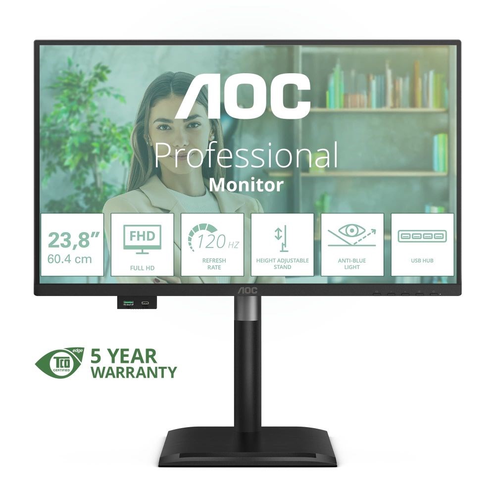 AOC MT 23,8palcový 24P4U - 1920x1080,IPS,120Hz,1xVGA,1xHDMI,1xDP,USBhub,Repro,Pivot
