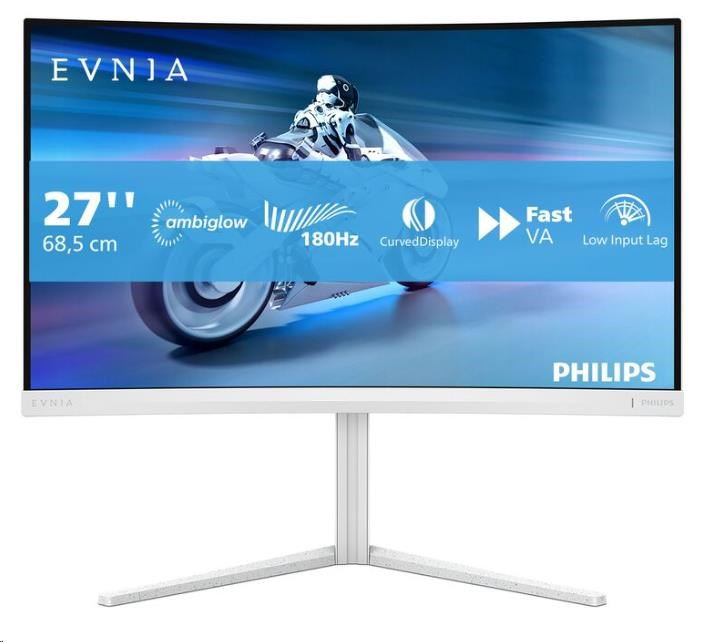 Philips MT 27palcový 27M2C5201L - 1920x1080,Fast VA,180Hz,2xHDMI,1xDP,zakřivený,bílá