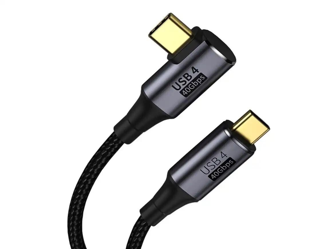 PREMIUMCORD Zahnutý 90° Kabel USB4 Gen 3x2 40Gbps 8K@60Hz 240W Thunderbolt 3 kabel 1,2m