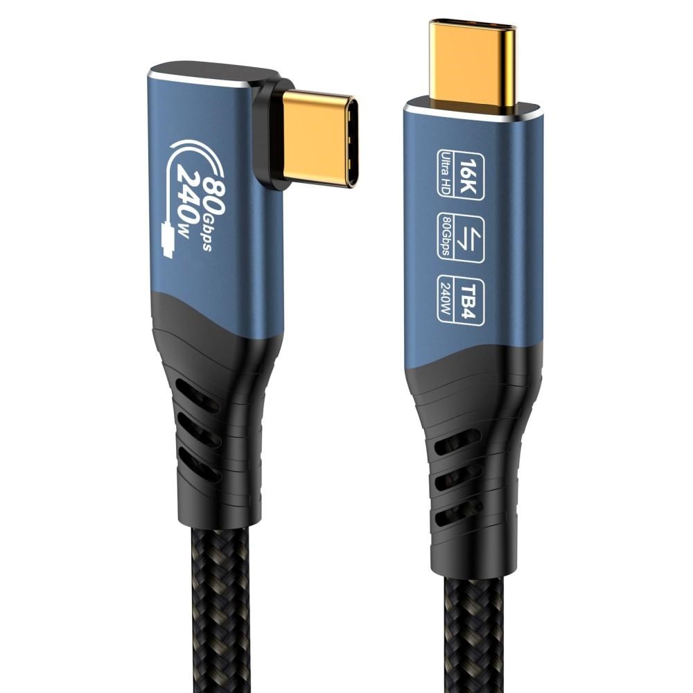 PREMIUMCORD USB4 kabel 80 Gbps, 16K@60 Hz, 240 W, zahnutý 90°, 1,5 m
