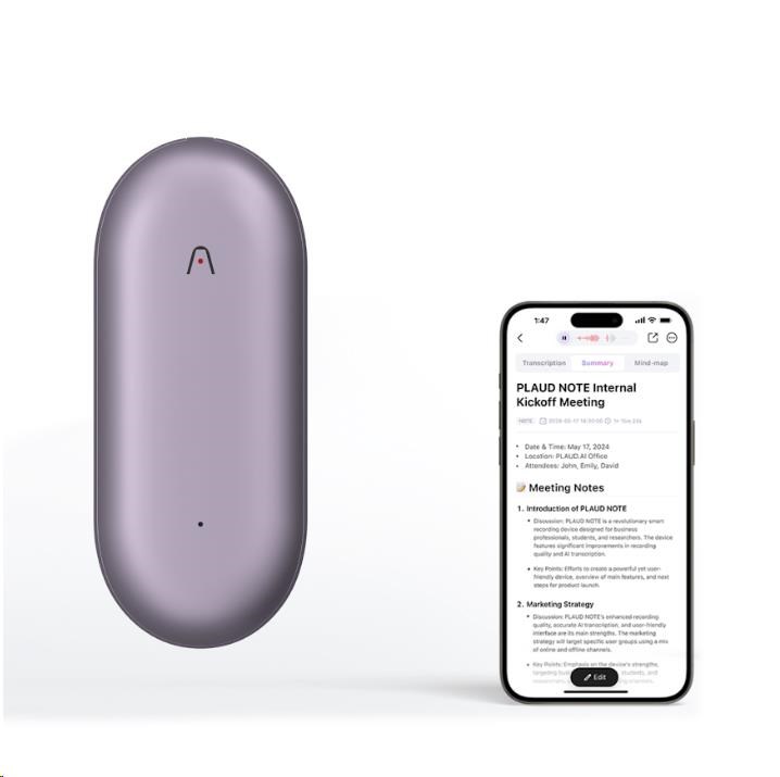 PLAUD Note Pin Purple - AI hlasový záznamník (2025)
