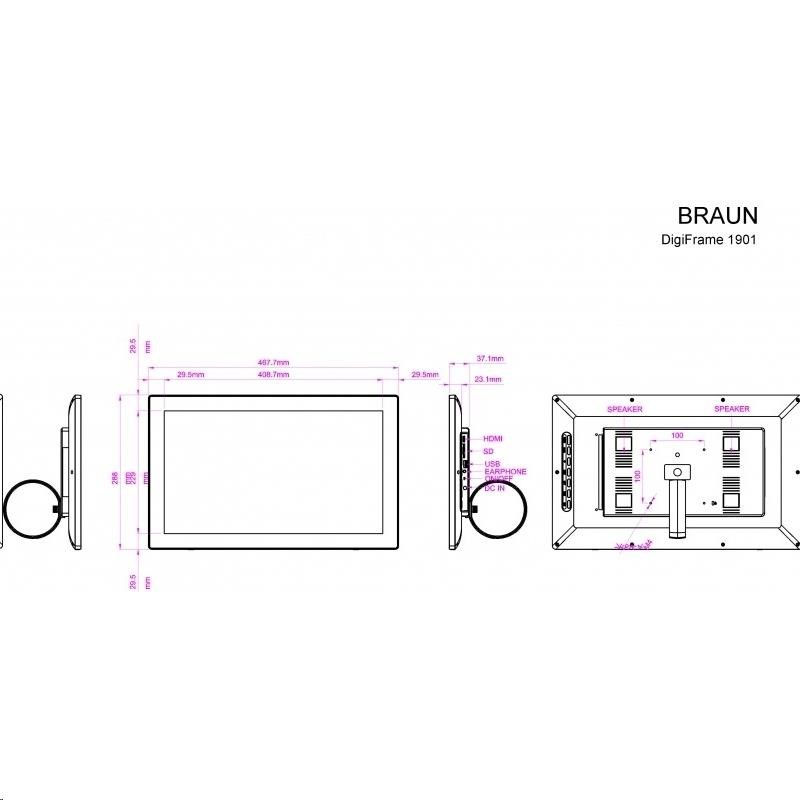 Braun LCD fotorám DigiFRAME 1901 (18,5", 1366x768px, 16:9 IPS, FullHD, AV/HDMI, 8GB)