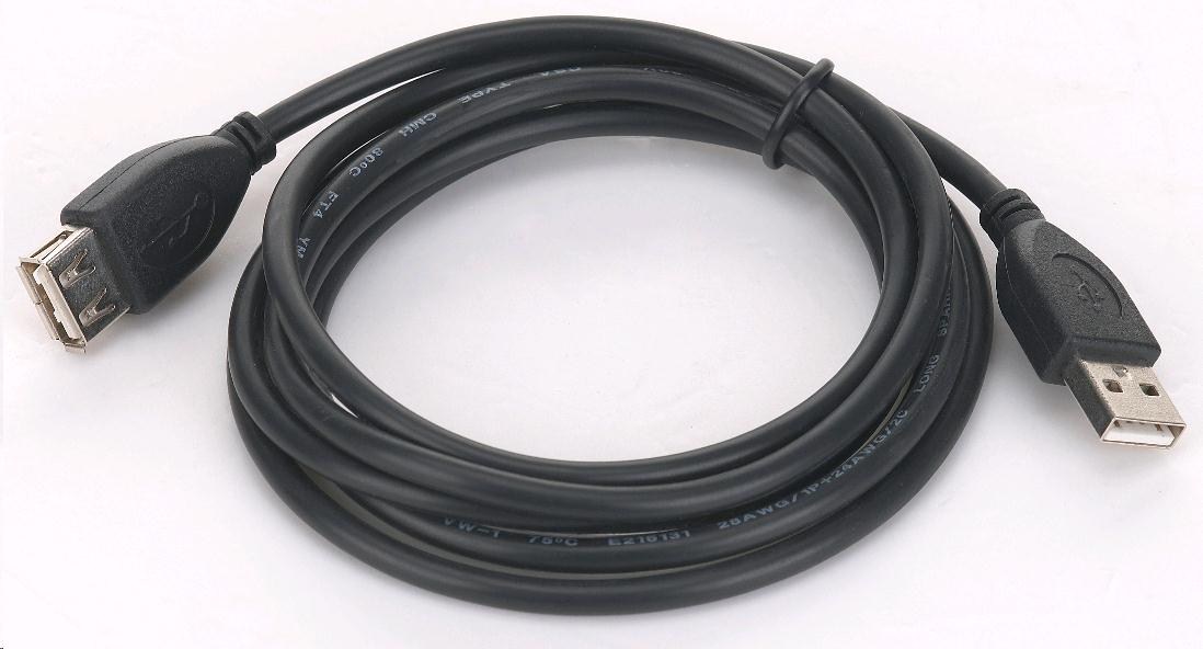 GEMBIRD Kabel USB 2.0 A-A prodlužovací 1,8m Professional (černý, zlacené kontakty)