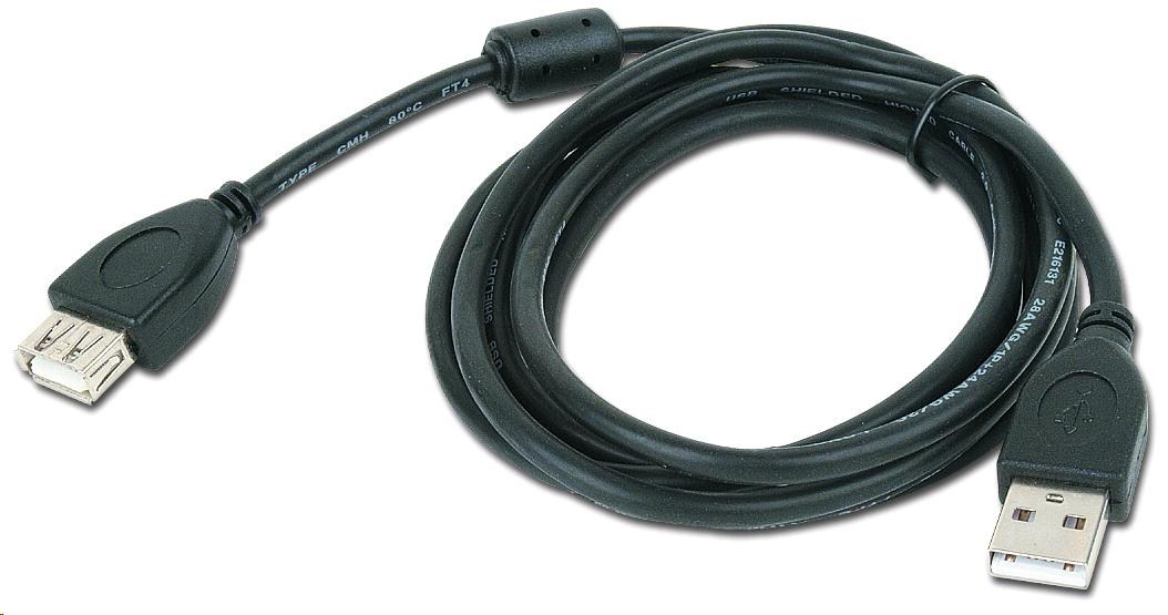 GEMBIRD Kabel USB 2.0 A-A prodlužovací 3m Premium (černý, ferit, zlacené kontakty)