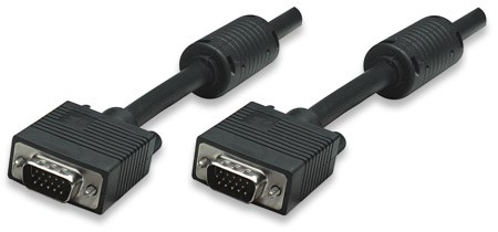 MANHATTAN kabel SVGA k monitoru s feritovými jádry, HD15 Male / HD15 Male, 15m, Black