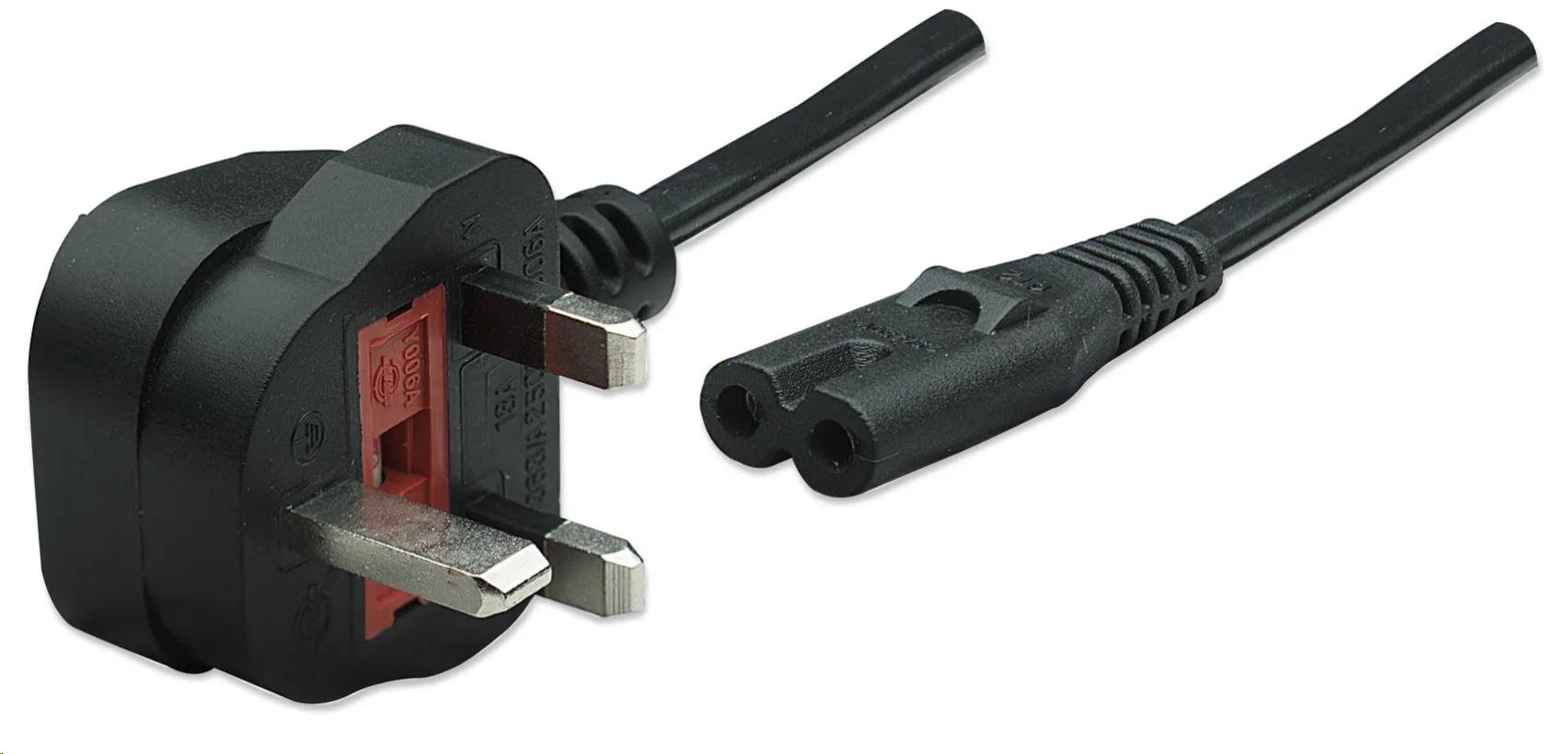 MANHATTAN Kabel napájecí, UK-plug/C7 female, 1.8m, černá