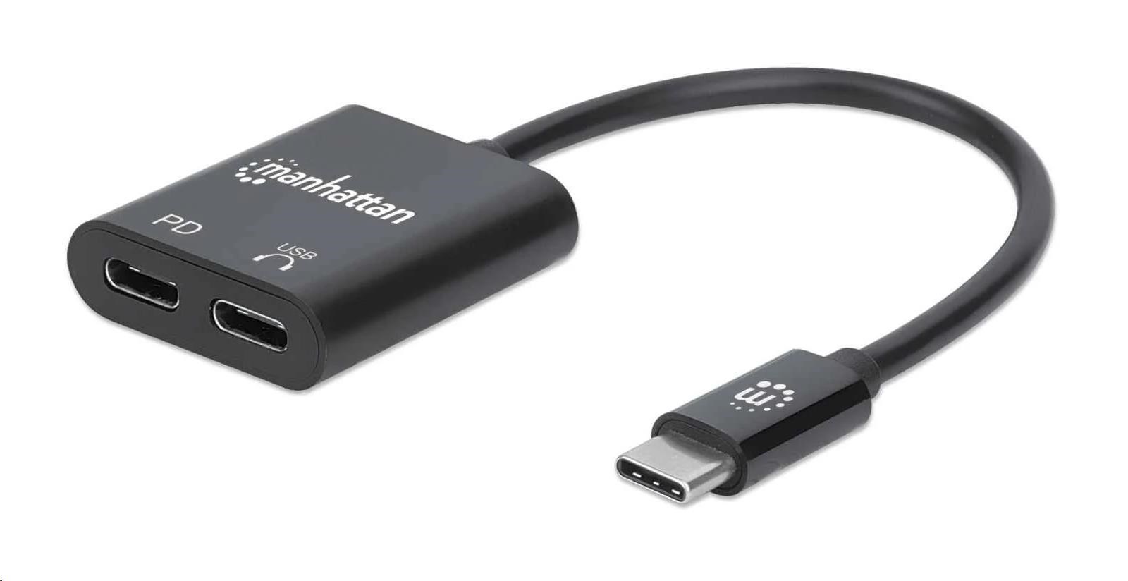 MANHATTAN USB 2.1 Sound Adapter, USB Type-C to C/F (audio) & C/F (PD) black, Retail Box