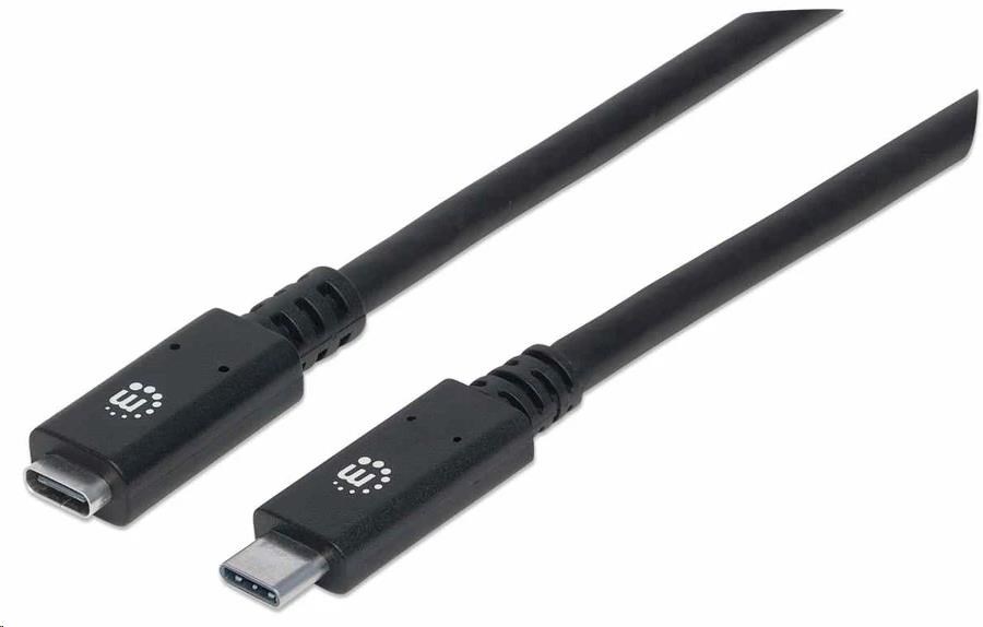 Manhattan USB-C kabel, USB 3.1 Gen 2, USB-C Male na USB-C Female, 10 Gbps, 5 A, 50cm, černá