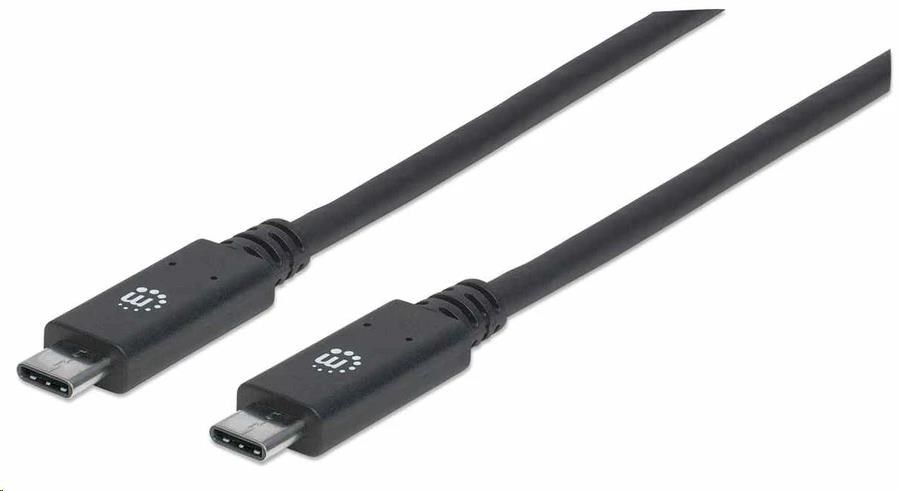 Manhattan USB-C kabel, USB 3.1 Gen 2, USB-C Male na USB-C Male, 10 Gbps, 5 A, 1m, černá