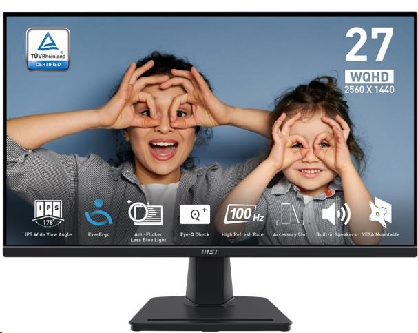 MSI LCD PRO MP275Q, 27palcový 2560x1440, IPS, 100Hz, 4ms, VESA 100x100mm, N/A, Black