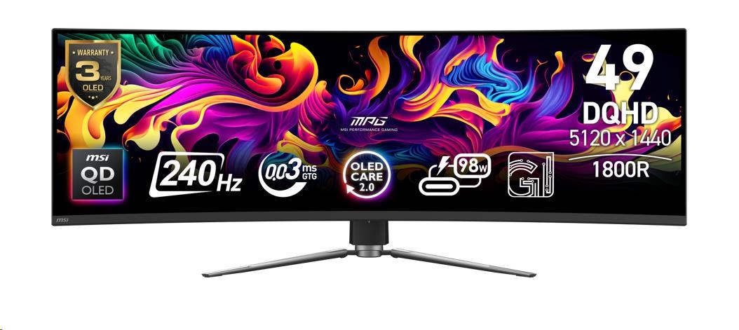MSI LCD MPG 491CQPX QD-OLED, 49palcový, 5120x1440, QD-OLED, 0,03ms, VESA 100x100, Black