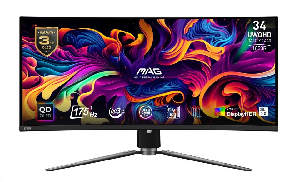 MSI LCD MAG 341CQP QD-OLED, 34palcový, 3440x1440, QD-OLED, 0,03ms, VESA 100x100, Black