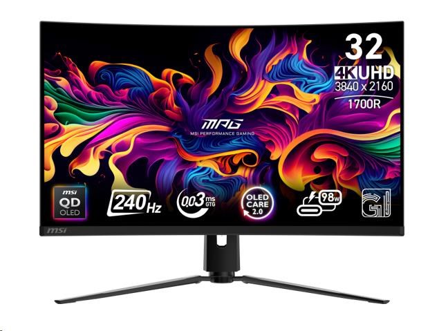 MSI LCD MPG 321CURX QD-OLED, 31,5palcový, 3840x2160, QD-OLED, 0,03ms, VESA 100x100, Black