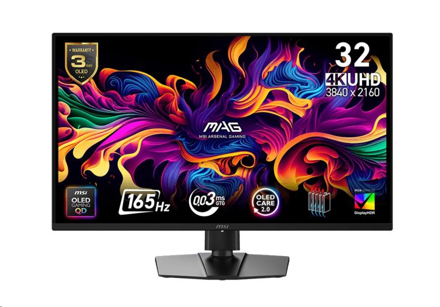 MSI LCD MAG 322UP QD-OLED E16,31,5palcový 3840x2160 OLED,165Hz,178/178,VESA,HDMI,DP,USB-C,Audio,Black