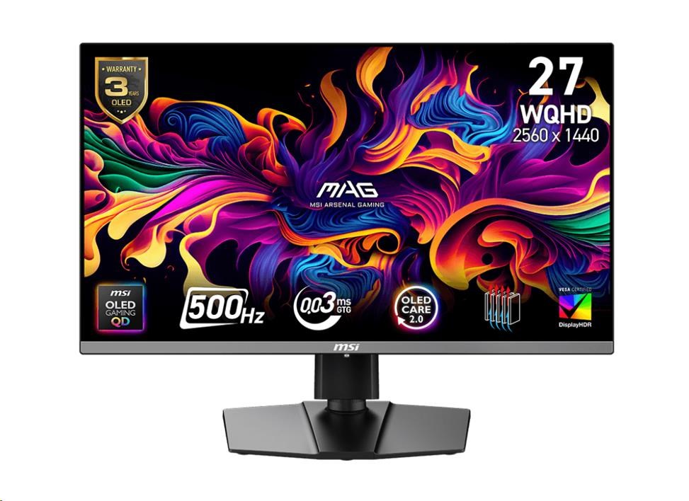 MSI LCD MAG 272QP QD-OLED X50,26,5palcový 2560x1440 QD-OLED,500Hz,178/178,300nits,VESA,HDMI,DP,USB-C,Audio,Black