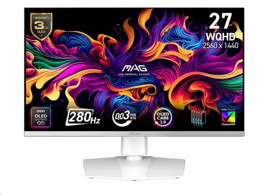 MSI LCD MAG 272QPW QD-OLED X28,26,5palcový 2560x1440 QD-OLED,280Hz,178/178,250nits,VESA,HDMI,DP,USB-C,Audio,White
