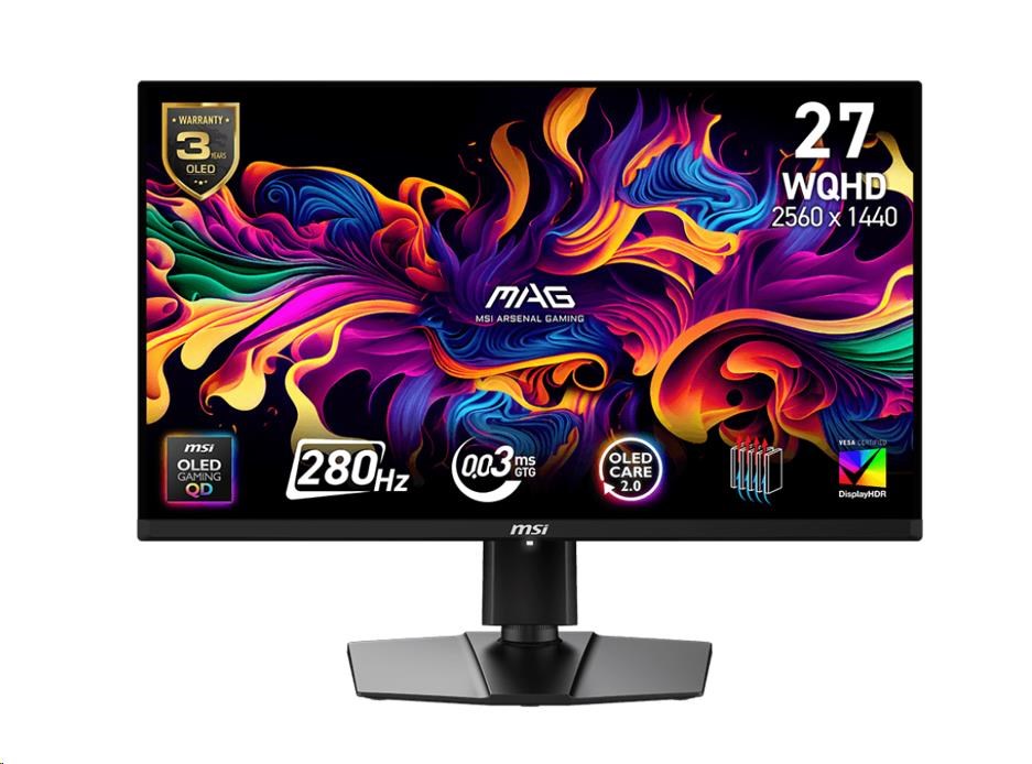MSI LCD MAG 271QP QD-OLED X28,26,5palcový 2560x1440 QD-OLED,280Hz,178/178,250nits,VESA,HDMI,DP,USB-C,Audio,Black