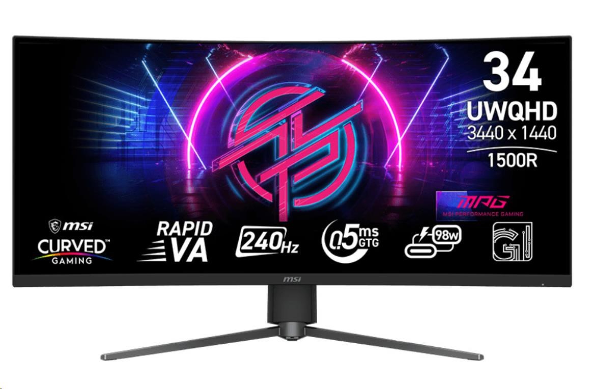 MSI LCD MPG 346CQRF X24, 34palcový, VA, 3440x1440, 240Hz, 0.5ms, HDMI, DP, USB, VESA, Audio, Black
