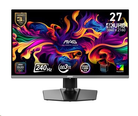 MSI LCD MAG 272UP QD-OLED X24, 26,5palcový, QD-OLED, 4K UHD, 240Hz, 0.03ms, Black, 3R