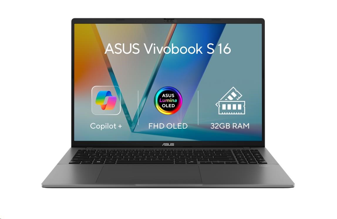 ASUS NTB Vivobook S 16 (M3607GA-OLED078X), Ryzen AI 9 H 465, 16 1920 x 1200, 32GB, 1TB SSD, Radeon, W11 Pro, Gray