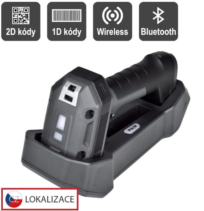 Virtuos CCD 2D průmyslová bezdrátová čtečka HW-857, USB, tmavě šedá