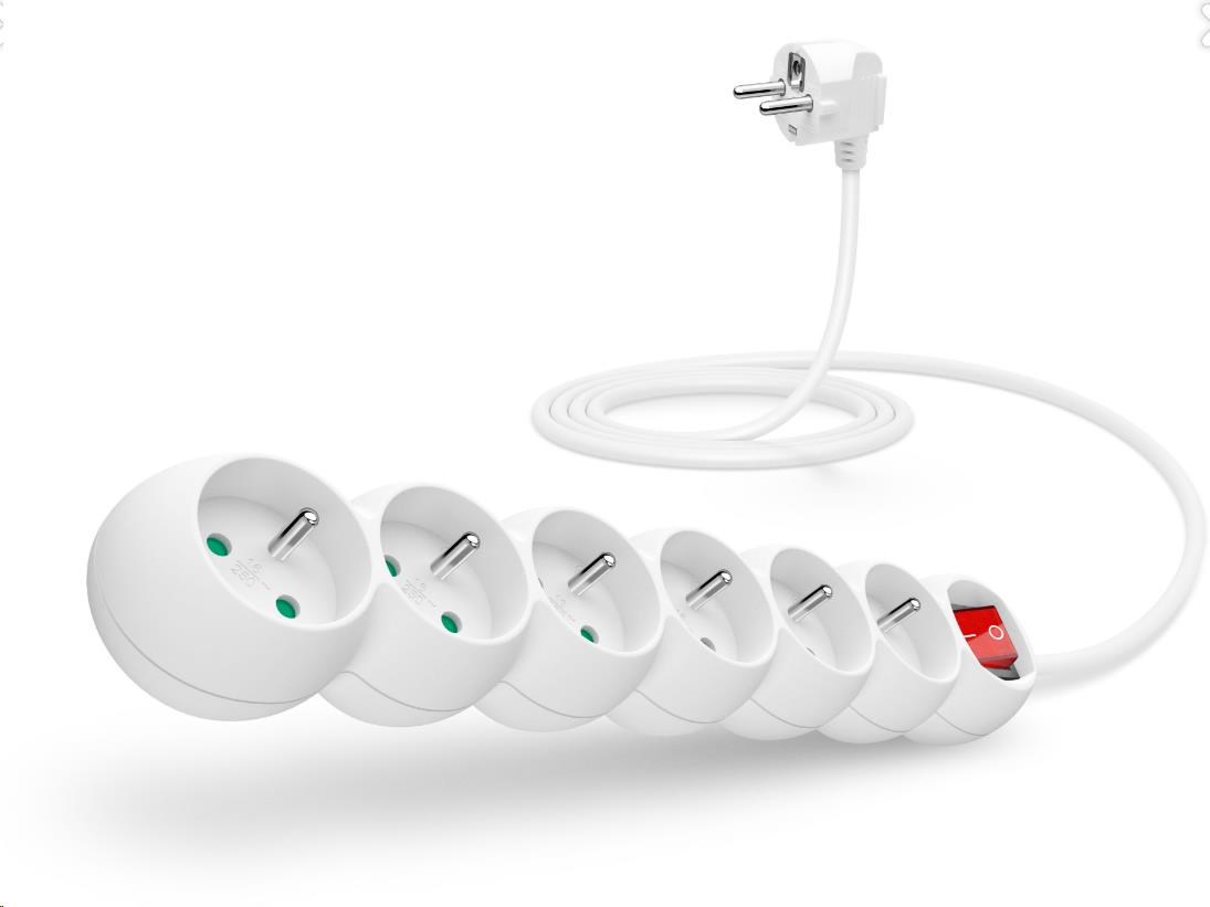 CONNECT IT prodlužovací kabel 230 V, 6 zásuvek, 2 m, s vypínačem (bílý)