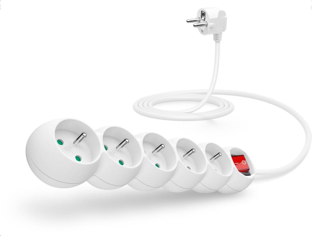 CONNECT IT prodlužovací kabel 230 V, 5 zásuvek, 2 m, s vypínačem (bílý)