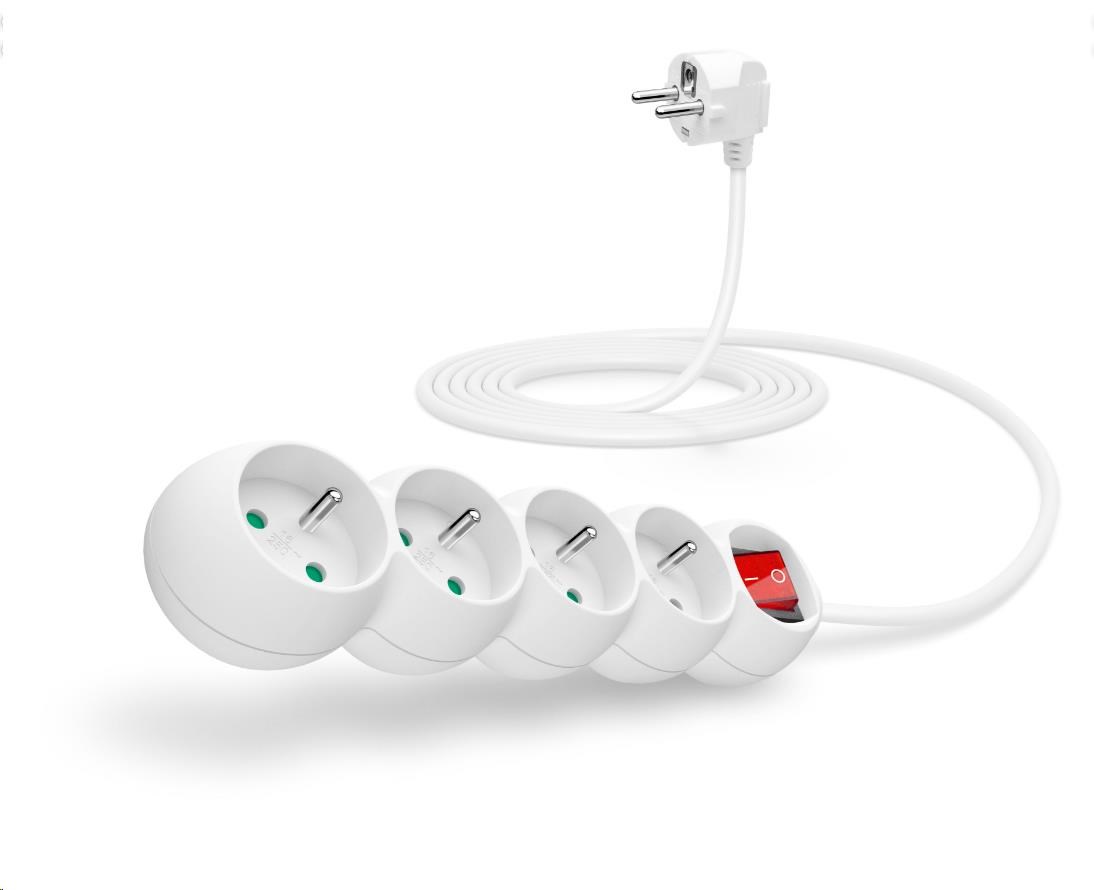 CONNECT IT prodlužovací kabel 230 V, 4 zásuvky, 3 m, s vypínačem (bílý)