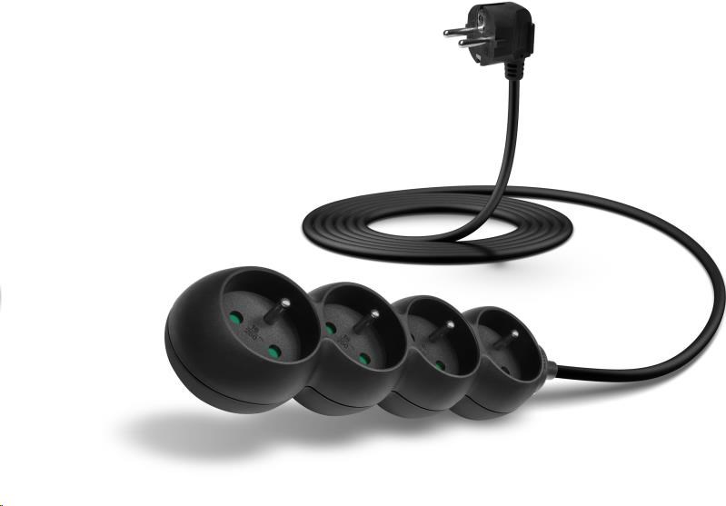 CONNECT IT prodlužovací kabel 230 V, 4 zásuvky, 3 m, bez vypínače (černý)
