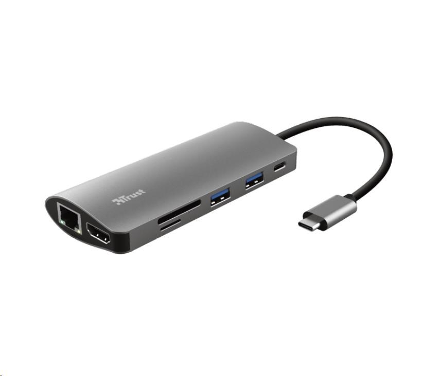 TRUST Dokovací stanice DALYX USB-C 7v1, 1xHDMI, 1xUSB-C, 2xUSB, 1x RJ45, šedá