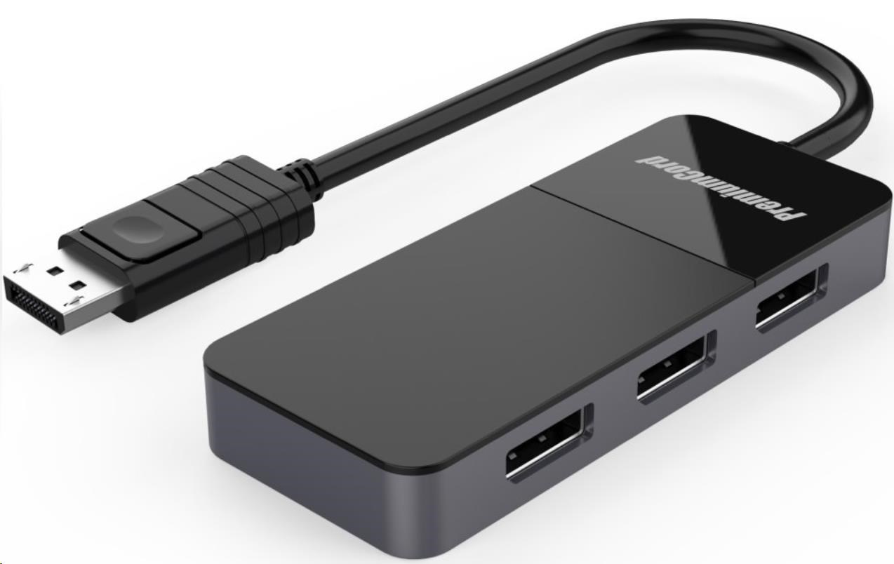 PREMIUMCORD MST adapter DisplayPort 1.4 na 3x DisplayPort monitory 8K@60Hz, extended + mirror + duplicate režimy