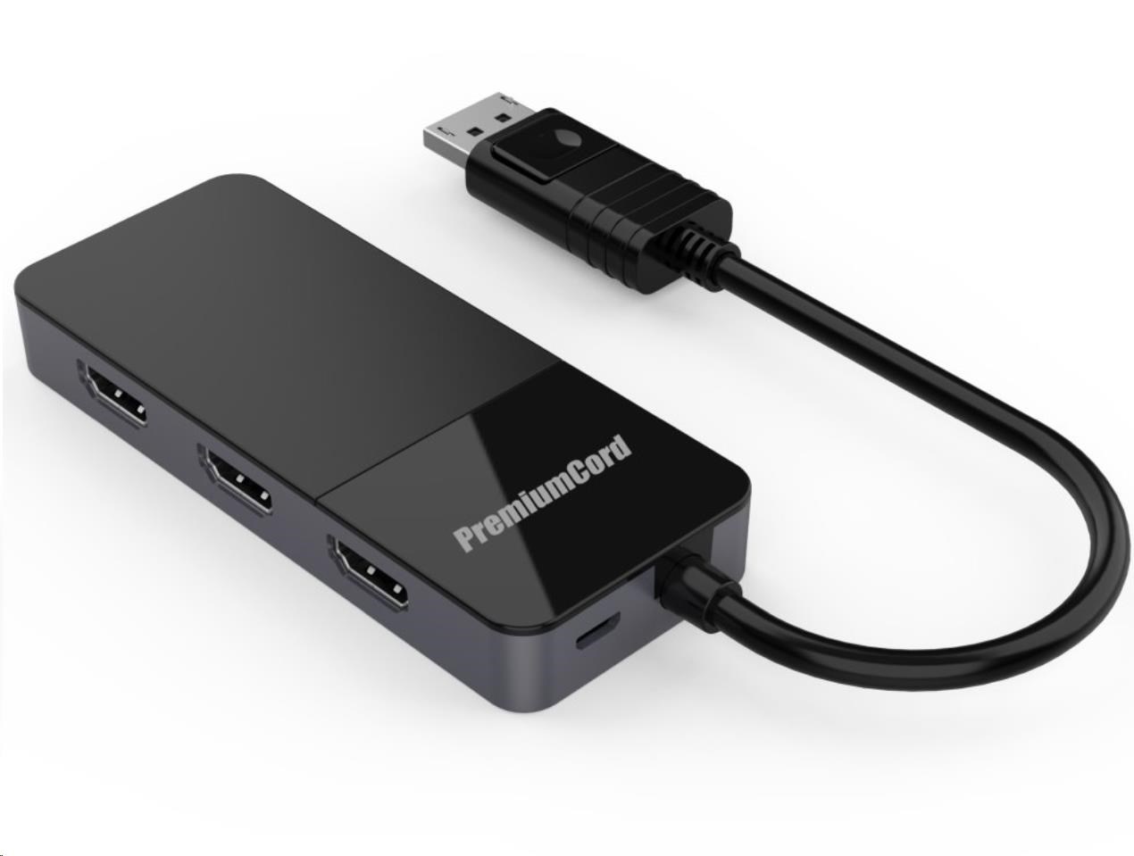 PREMIUMCORD MST adapter DisplayPort 1.4 na 3x HDMI2.0 monitory 4K@60Hz, extended + mirror + duplicate režimy