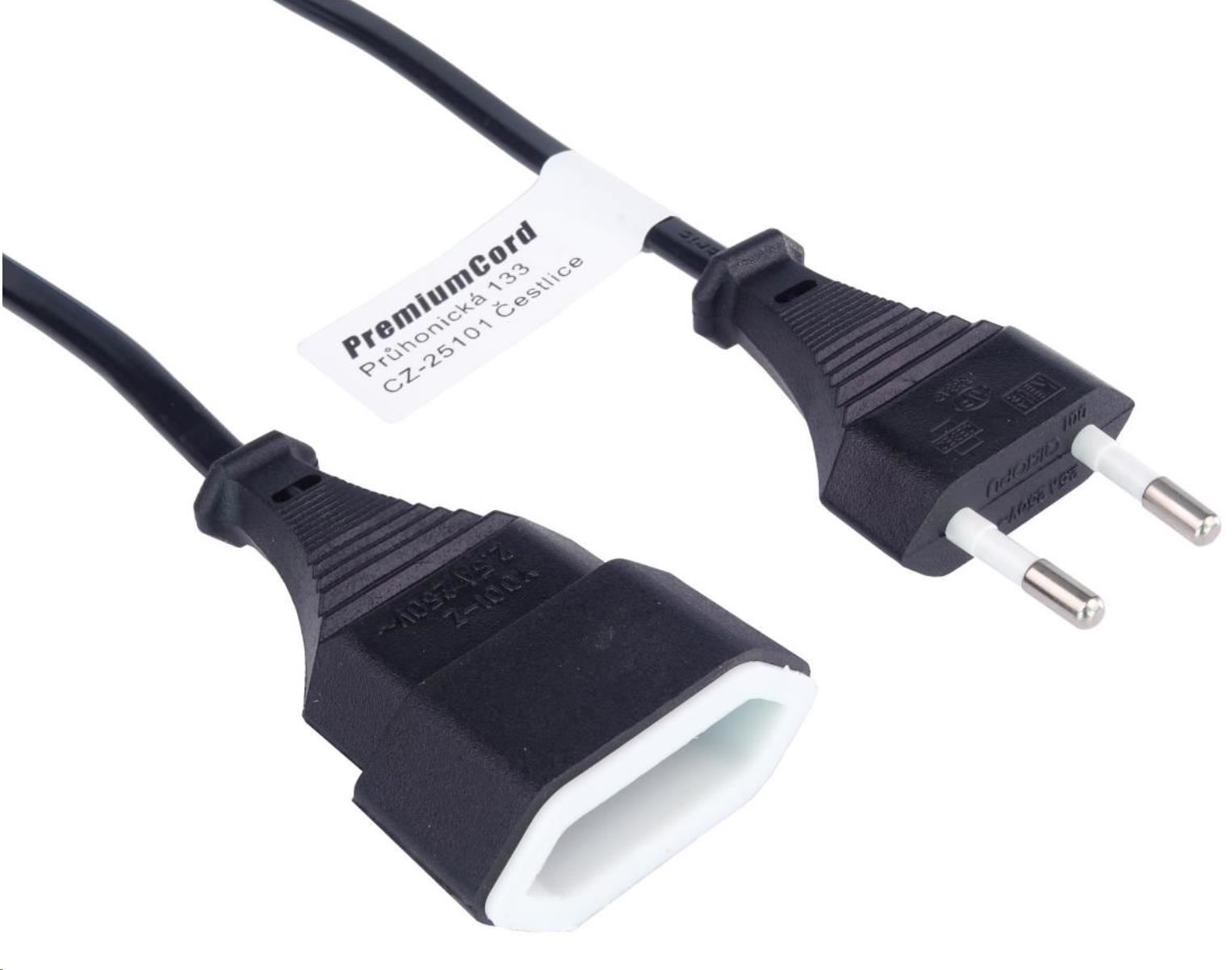 PremiumCord síťový prodlužovací kabel 230 V, dvojvidlice, 3 m, černý (kpsm3)
