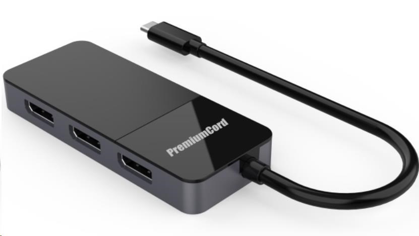 PremiumCord USB-C (DP1.4) na 3x DP1.4 MST 8K Adapter extended, mirror, duplicate režimy zobrazení na třech monitorech