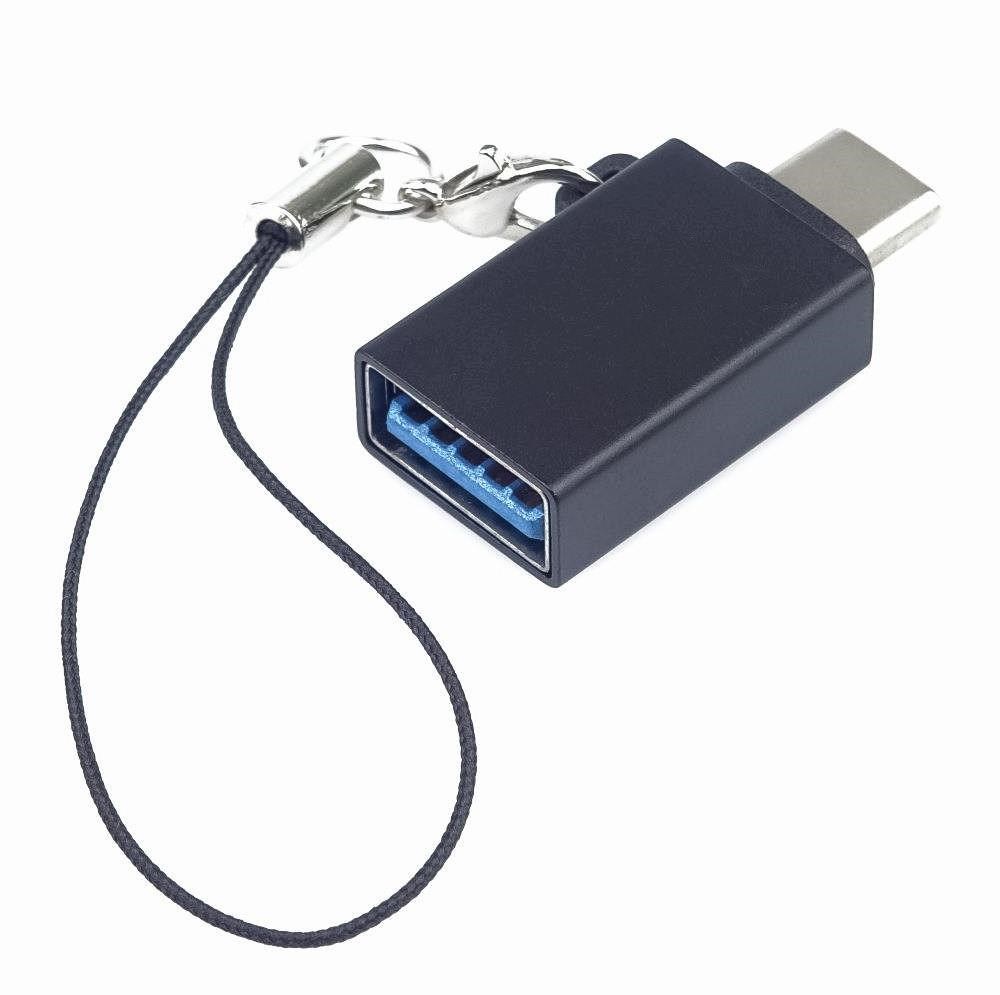 PremiumCord adaptér USB-C male - USB3.0 A female, OTG, černý s očkem na zavěšení